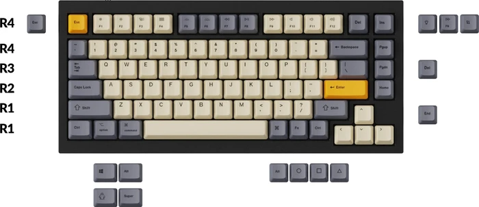 Keychron Q1/Q2/K2 OEM Dye-Sub Keycap-Set Wheat Gray, Kunststoff (PBT), Wheat Gray, gelb/grau/beige, 97 Tasten (83+14), ANSI-US
