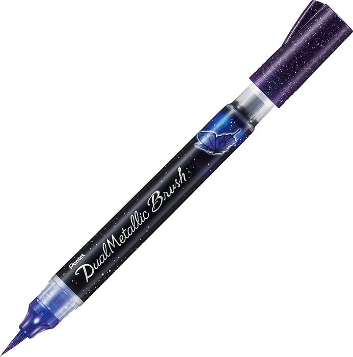 Pentel Dual Metallic Brush XGFH-D Glitzertinte Pinselstift violett metallic/blau metallic, Blister (XGFH-DVX) – Bild 2 von 7