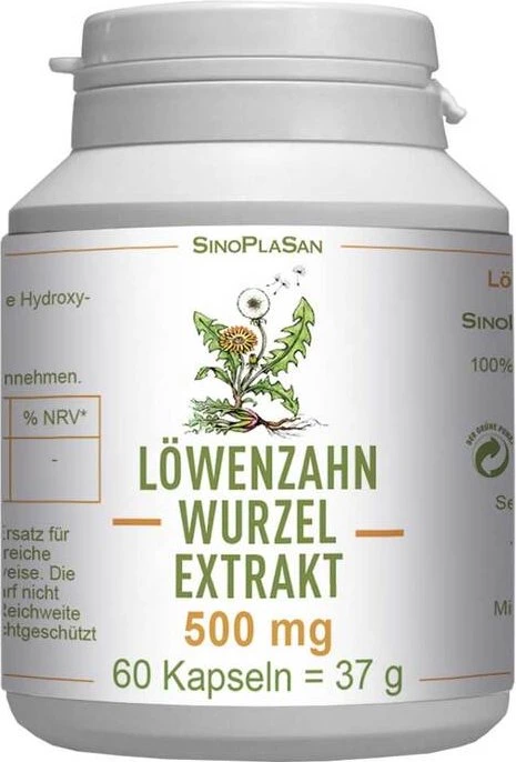 SinoPlaSan Löwenzahnwurzel-Extrakt 500mg Mono-Kapseln, 60 Stück
