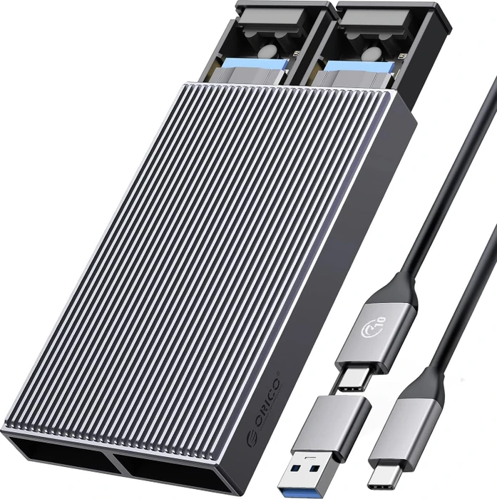 Orico Dual-bay M.2 SSD Enclosure 1x PCIe/ 1x SATA NVME, USB-C 3.1