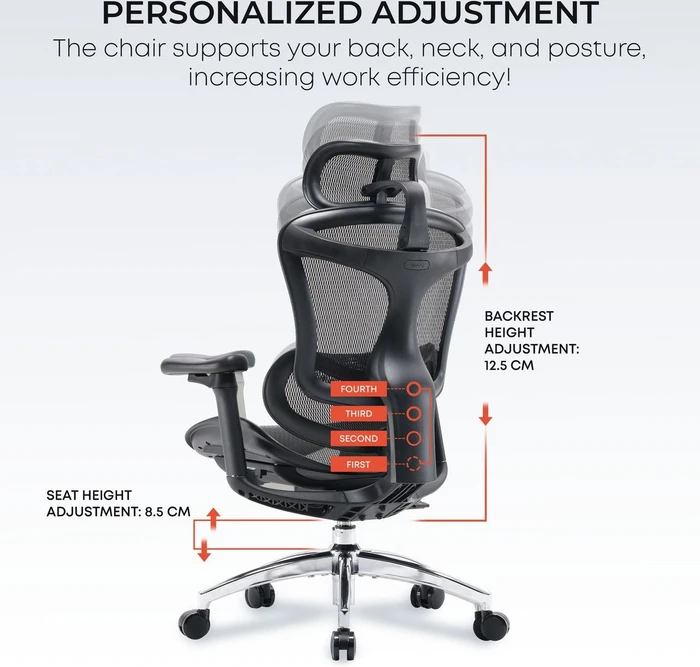 Sihoo Doro C300L Ergonomischer Bürostuhl mit Fußstütze, schwarz