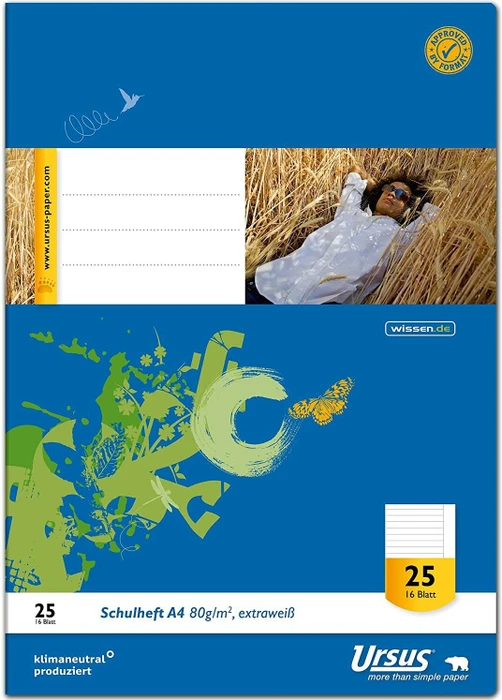 Ursus Basic Schulheft, A4, Lineatur 25, 16 Blatt, 10er-Pack (040416025#10)