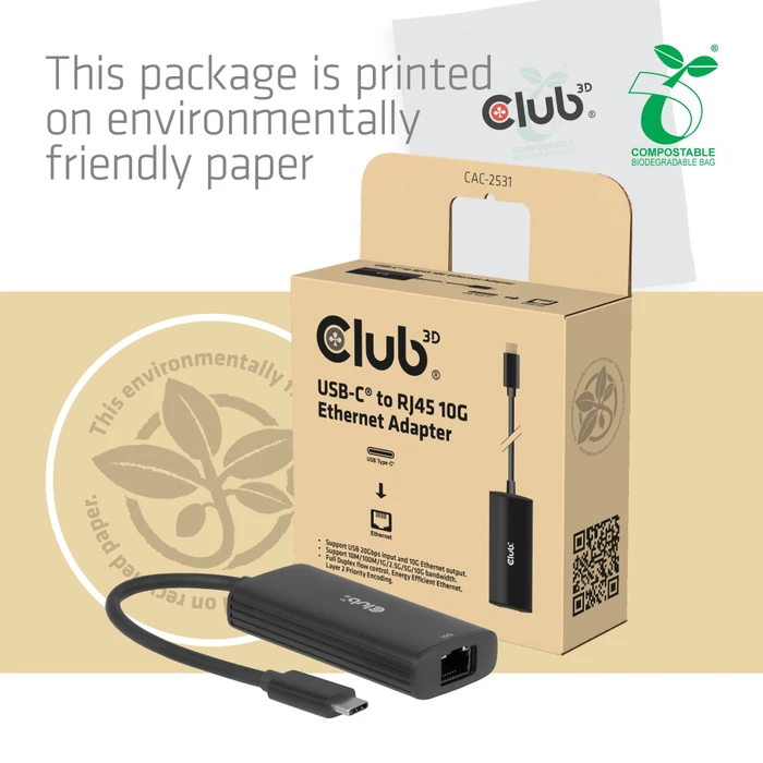 Club 3D 10G LAN-Adapter, RJ-45, USB-C 3.2 [Stecker]