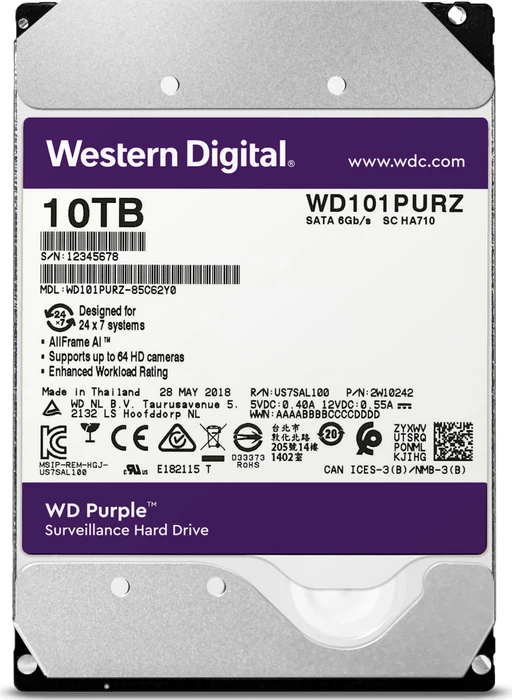 Western Digital WD Purple 10TB, 24/7, 512e / 3.5" / SATA 6Gb/s