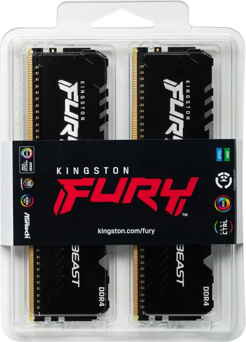 Kingston FURY Beast RGB UDIMM 16GB Kit, DDR4-3200, CL16-18-18, 1RX8