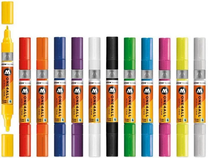 Molotow ONE4ALL Twin 1.5/4mm Acrylmarker Main-Kit 1 sortiert, 12er-Set