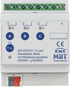 MDT Schaltaktor AZI 3-fach, 4TE REG, 16/20A, Schaltaktor (AZI-0316.01)