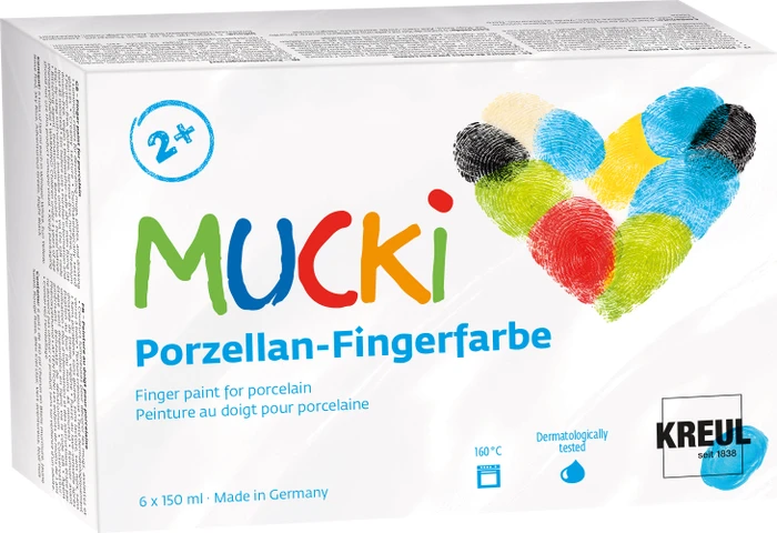 Kreul Mucki Porzellan-Fingerfarbe, 6 Farben, 150ml, 6er-Set