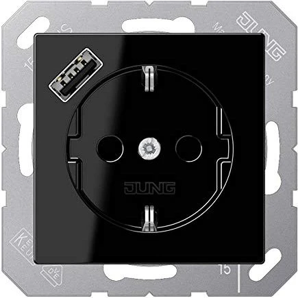 Jung SCHUKO Steckdose mit USB-Ladegerät, schwarz