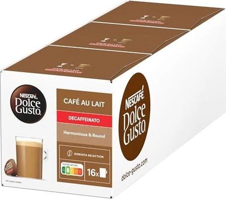 Nestlé Nescafe Dolce Gusto Café Au Lait Decaffeinato Kaffeekapseln, 48 Stück (3x 16 Stück)