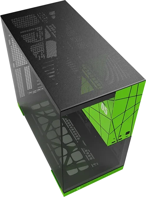Geometric Future Model 5 Black/Green, inkl. Lüfter, Glasfenster