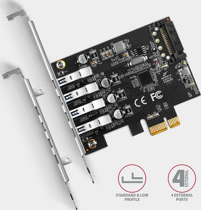 Axagon 4x USB-A 3.0, PCIe 2.0 x1