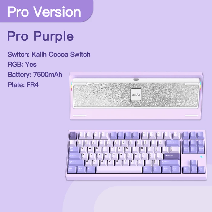 Wobkey Crush 80 Reboot Pro, Purple, LEDs RGB, Kailh Cocoa, USB/Bluetooth, US