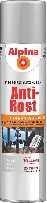 Alpina Farben Sprühmetallschutz-Lack Anti-Rost außen silber glänzend, 400ml