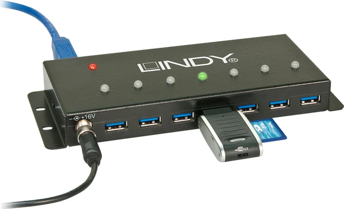 Lindy Industrial Wallmount USB-Hub, 7x USB-A 3.0, USB-B 3.0 [Buchse]