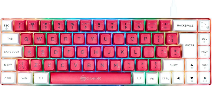 Gamiac TKL69G Gaming Keyboard, weiß/rot, LEDs RGB, Kailh BLUE, USB, DE
