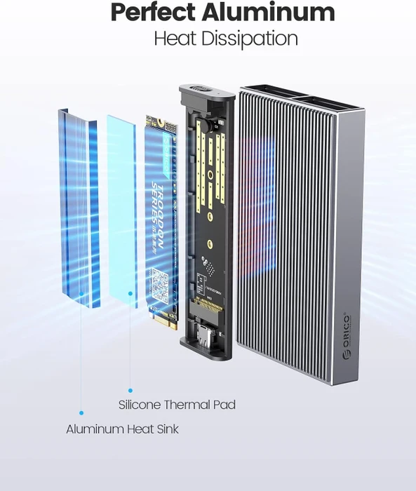 Orico Dual-bay M.2 SSD Enclosure 1x PCIe/ 1x SATA NVME, USB-C 3.1