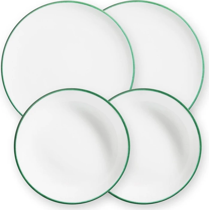 Gmundner Keramik Grüner Rand Dinner für 2 Cup Tafelservice, 4-tlg.