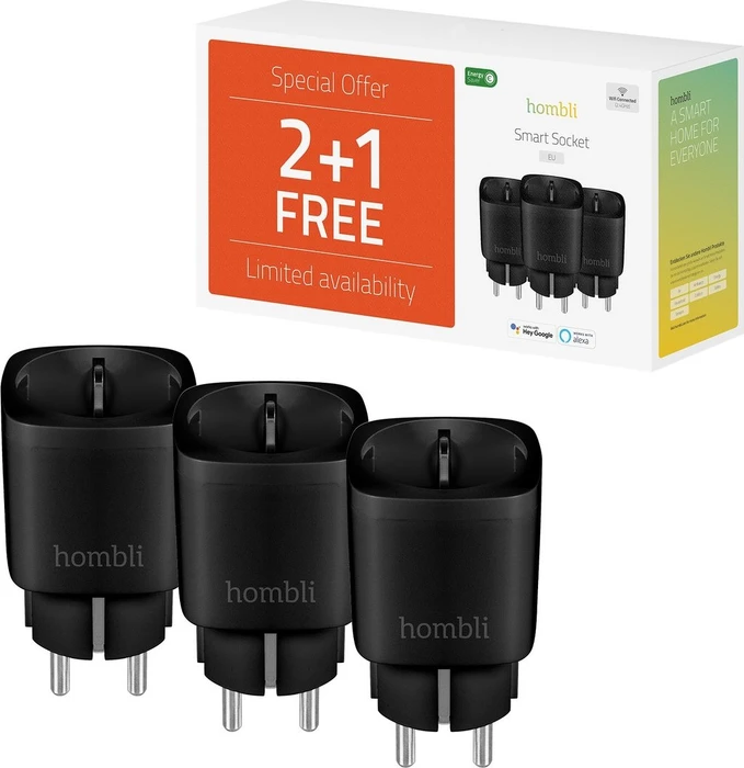 Hombli Smart Socket, 3680W, Smart-Steckdose. schwarz, 3er-Pack