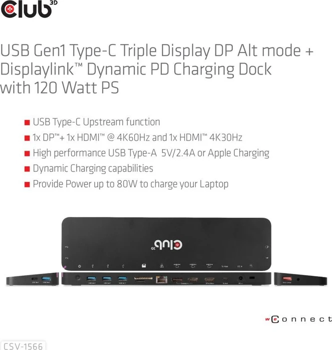 Club 3D Triple Display Dynamic PD Charging Dock 120W, USB-C 3.0 [Buchse]