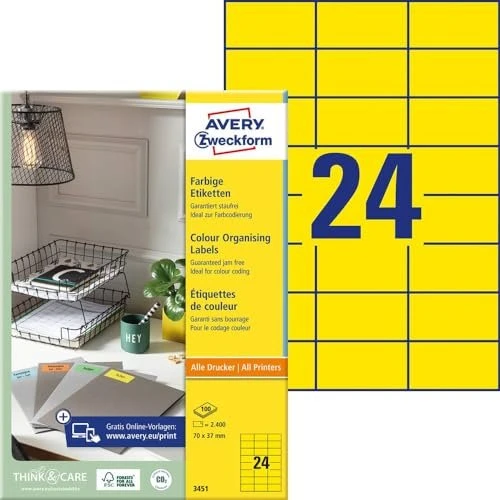 Avery-Zweckform Ordneretiketten, 70x37mm, gelb, 100 Blatt (2400 Etiketten)