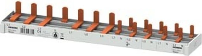 Siemens Stiftsammelschiene kompakt, 10mm2 Anschluss: 3p/N (FI N-rechts) 1x FI 4-pol + 1x LS 3-pol + 5x Kompaktgerät 1 TE berührungssicher 12 TE schneidbar