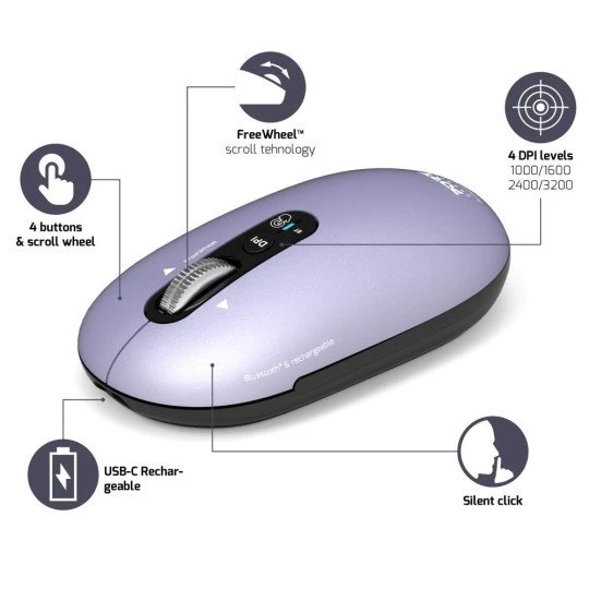 Port Designs Pure Color Bluetooth Rechargeable Mouse, Iris violett, Bluetooth