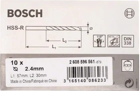 Bosch Professional HSS-R Spiralbohrer, 2.4x30x57mm, 10 Stück