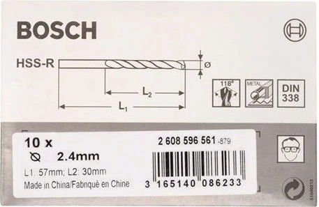 Bosch Professional HSS-R Spiralbohrer, 2.4x30x57mm, 10 Stück