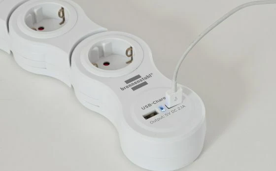 Brennenstuhl Vario Power bewegliche Steckdosenleiste mit USB-Ladefunktion, Schalter, 5-fach, 1.4m, weiß