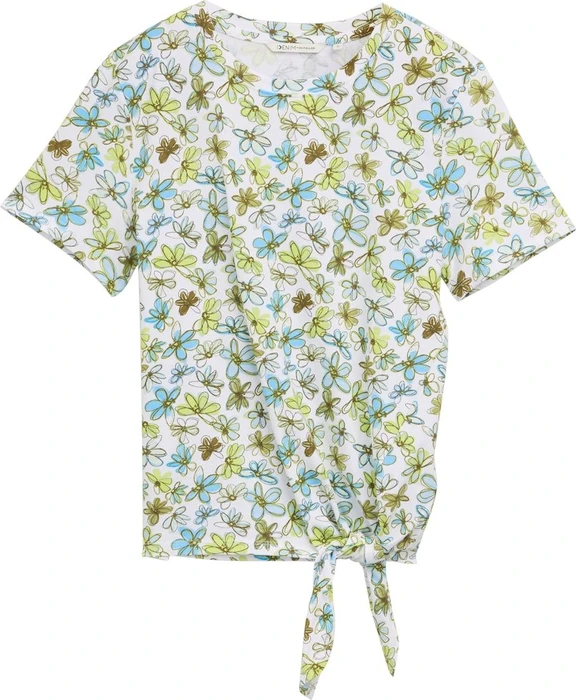 Tom Tailor Knoten-Detail T-Shirt kurzarm white green blue flower print (Damen)