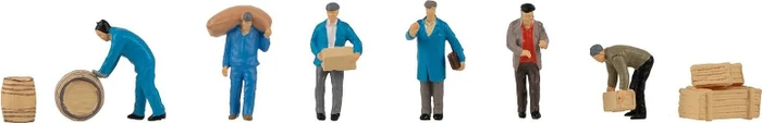 Faller Miniaturfiguren - Speditionsarbeiter mit Paketen und Fässern