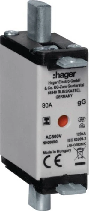 Hager NH-Sicherungseinsatz NH000 gG 500V 80A Kombi-Melder mit isolierter Grifflasche