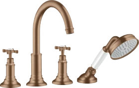 Hansgrohe Axor Montreux 4-Loch Fliesenrandarmatur mit Kreuzgriffen brushed red gold