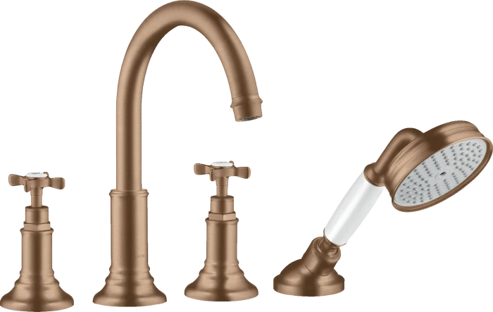Hansgrohe Axor Montreux 4-Loch Fliesenrandarmatur mit Kreuzgriffen brushed red gold