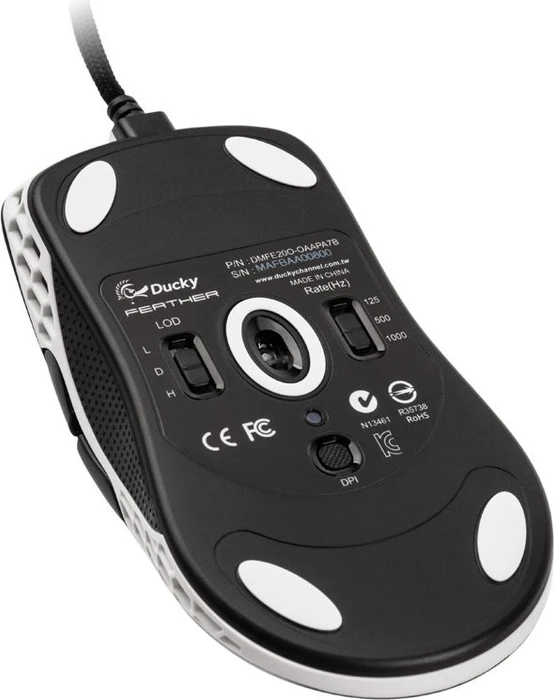 Ducky Feather Black & White Ultralight Gaming Mouse, Huano Switches, USB