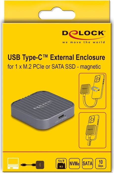 DeLOCK Externes magnetisches Gehäuse für M.2 PCIe/SATA SSD, USB-C 3.1