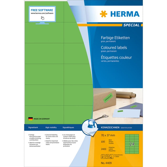 Herma Etiketten, 105x42.3mm, grün, 100 Blatt (2400 Etiketten)