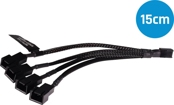 Alphacool 3-Pin auf 4x 3-Pin Verteiler, sleeved, 15cm, schwarz