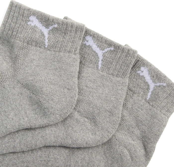 Puma Cushioned Quarter Socken middle grey melange, 3 Paare