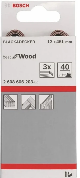 Bosch Professional X440 Best for Wood and Paint Schleifband K40, 13x457mm, 3 Stück
