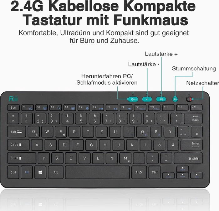 Riitek Rii RKM709 Wireless Keyboard and Mouse Combo, schwarz, USB, DE