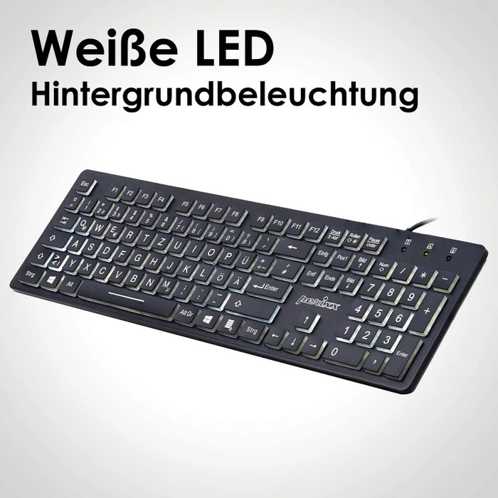 Perixx Periboard-317, schwarz, LEDs weiß, USB, DE