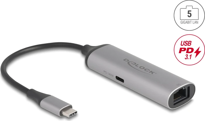 DeLOCK 5G LAN-Adapter mit Power Delivery, RJ-45, USB-C 3.1 [Stecker]
