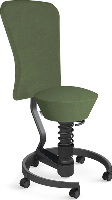 Aeris Swopper Work New Edition Bürohocker mit Rollen und Lehne, Feder Low, Gestell Alu schwarz, Bezug Mikrofaser Comfort grün