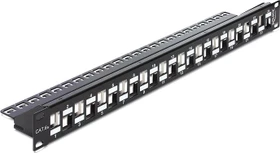 DeLOCK Patchpanel für RJ-45 Keystone Module, abgestuft, 19", 24-Port, 1HE, 19", 1HE, schwarz