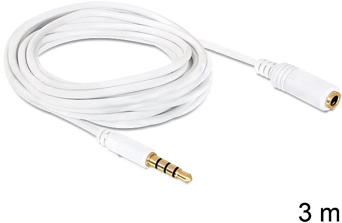 DeLOCK 3.5mm 4-Pin Klinke Verlängerungskabel weiß 3m