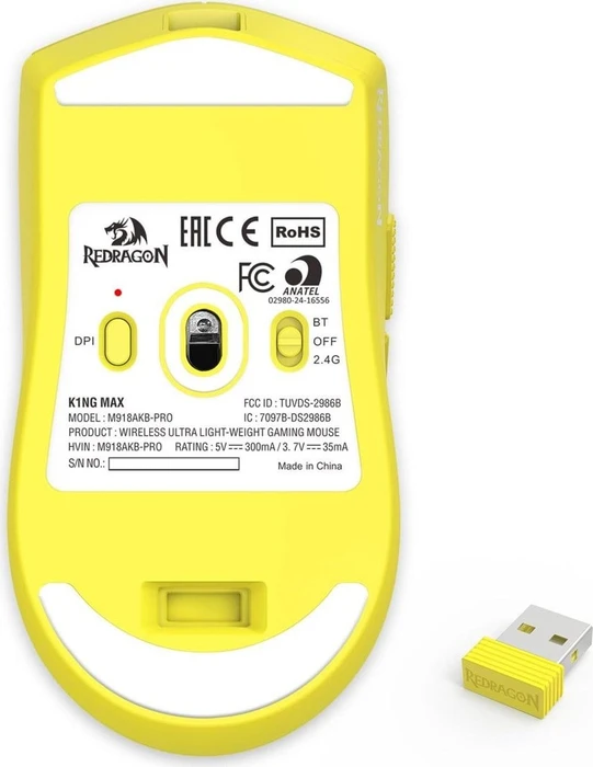 Redragon K1NG Max M918 1KHz Wireless, gelb/Motiv, USB/Bluetooth