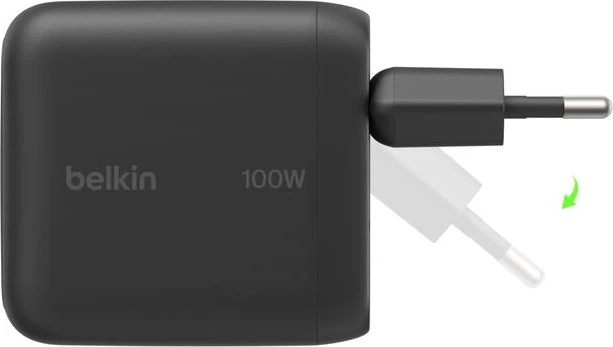Belkin BoostCharge USB-C-GaN-Ladegerät mit klappbaren Pins 100W schwarz
