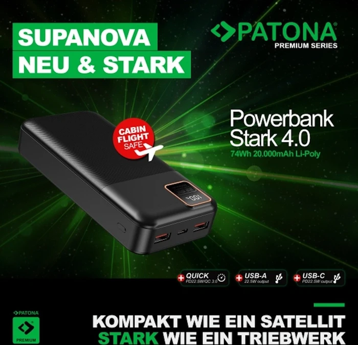 Patona Premium Powerbank Stark 4.0 PD22.5W 20000mAh schwarz